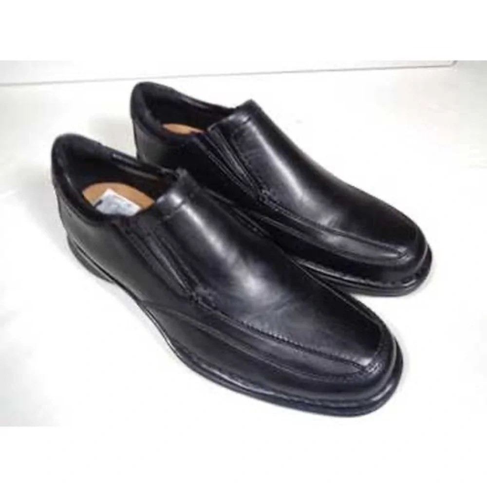 Clarks Collection Mens Black Leather Slip On Loafers Square Toe Dress Shoes 7.5‎
